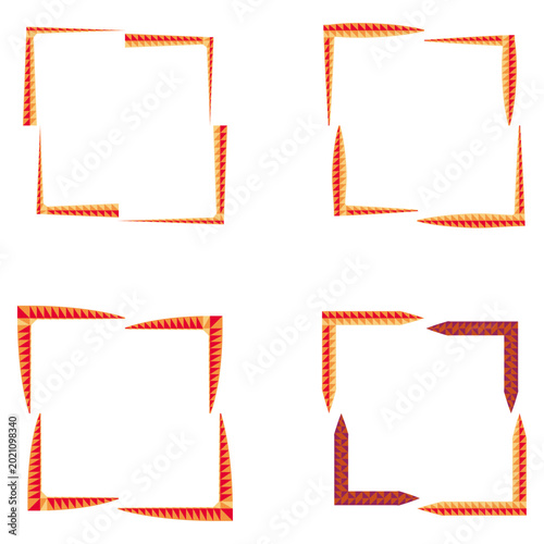 Orange tribal frame ornament. Geometric decorative border. Vector mosaic square template