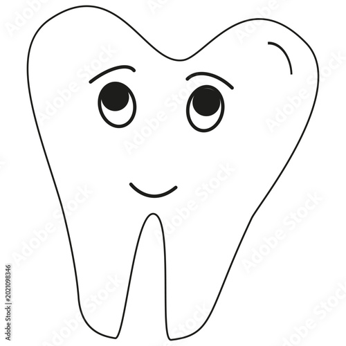 Looking up tooth. Curious dental face. Vector molar character. Health sign symbol