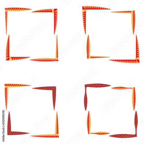 Warm geometric border ornament. Red orange mosaic frame. Vector decorative square design
