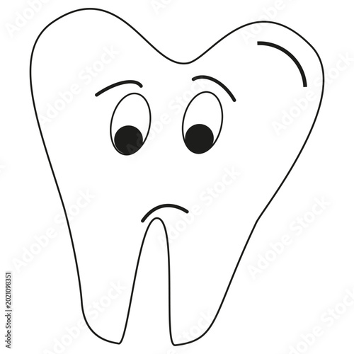 Side look tooth. Puzzled dental face. Vector molar character. Health care sign