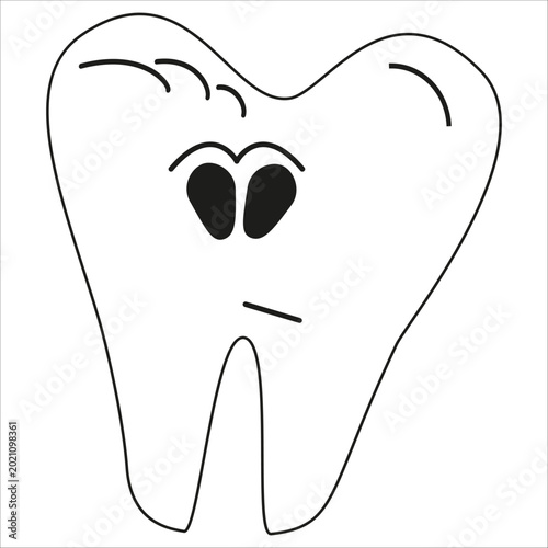 Confused tooth mascot. Dental expression symbol. Vector cartoon character