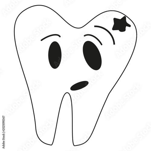 Surprised tooth mascot. Funny dental character. Vector cartoon expression icon