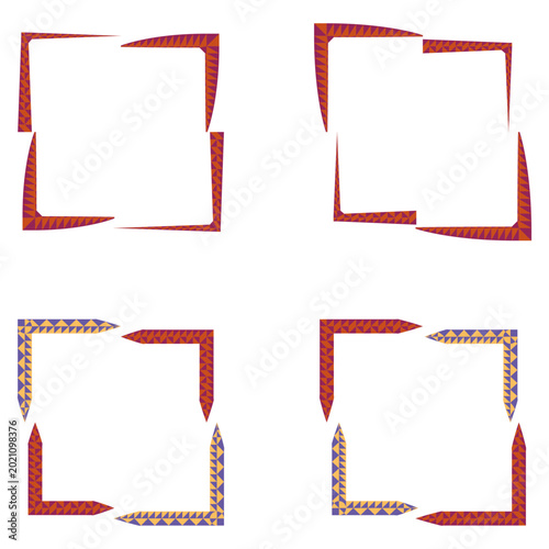 Purple red geometric frame. Mosaic border ornament. Vector decorative square template