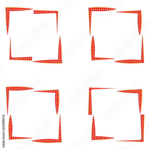 Red geometric mosaic border. Decorative square ornament frame. Vector abstract design