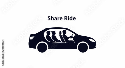 Tableau sur toile Icon of a car with driver and passengers for ride sharing service