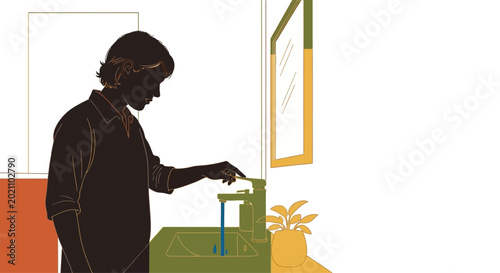 Картината върху платно Silhouette of a woman standing by a bathroom sink.