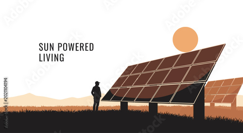 Quadro su tela A man standing in front of large solar panels under a bright sun.