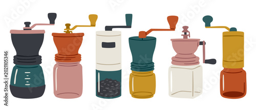Photos Manual Coffee Grinder Set Collection, Vintage Style Hand Grinders for Fresh Roas