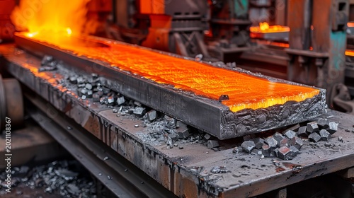 Molten metal slab glowing in metallurgical industry