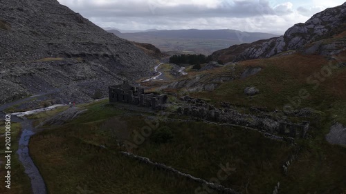Abandoned slate quarry ruins in snowdonia national park