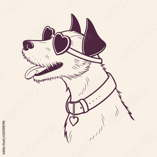 Canvas Print Cute terrier dog wearing heart shaped sunglasses