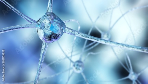 Photos neuron, neuron transmits a signal, nerve node, neural network, 3D rendering