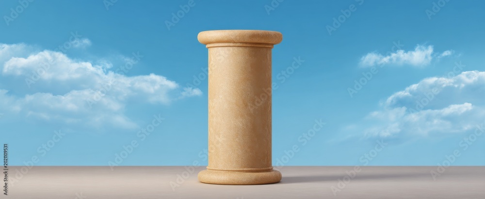 Fototapeta premium A beige sandstone column pedestal stands like a timeless guardian under a soft cloud sky