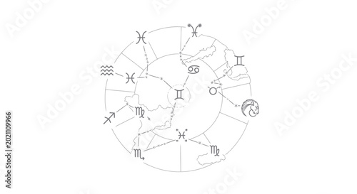 Foto Astrology Wheel with Zodiac Signs, Celestial Map, Horoscope Symbols