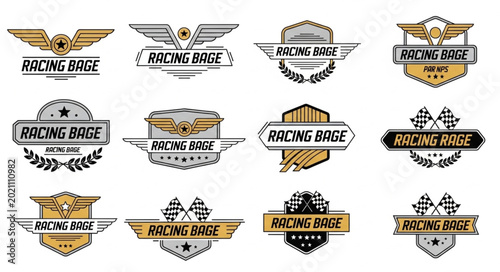 Collection of Racing Badges and Emblems for Sports and Competition.