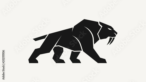 Canvastavla Geometric saber toothed tiger silhouette