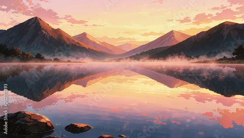 Sunrise Lake Mountain Reflection