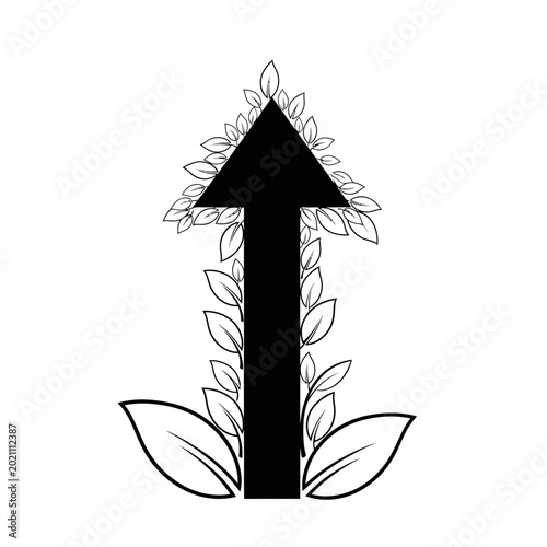 Upward Arrow with Growing Leaves, Symbolizing Growth, Success, and Eco-Friendly Progress