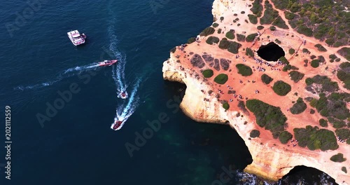 Aerial Benagil Caves Cliff Coast Algarve Portugal