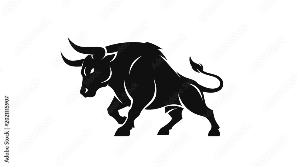 Fototapeta premium Black bull silhouette on white
