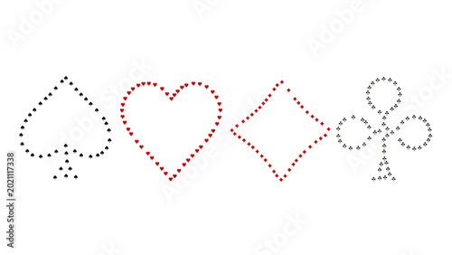 Принти на полотні Playing card suits icon set, spade heart diamond club made of smaller suits, flat design clipart, copy space, for website social media presentation
