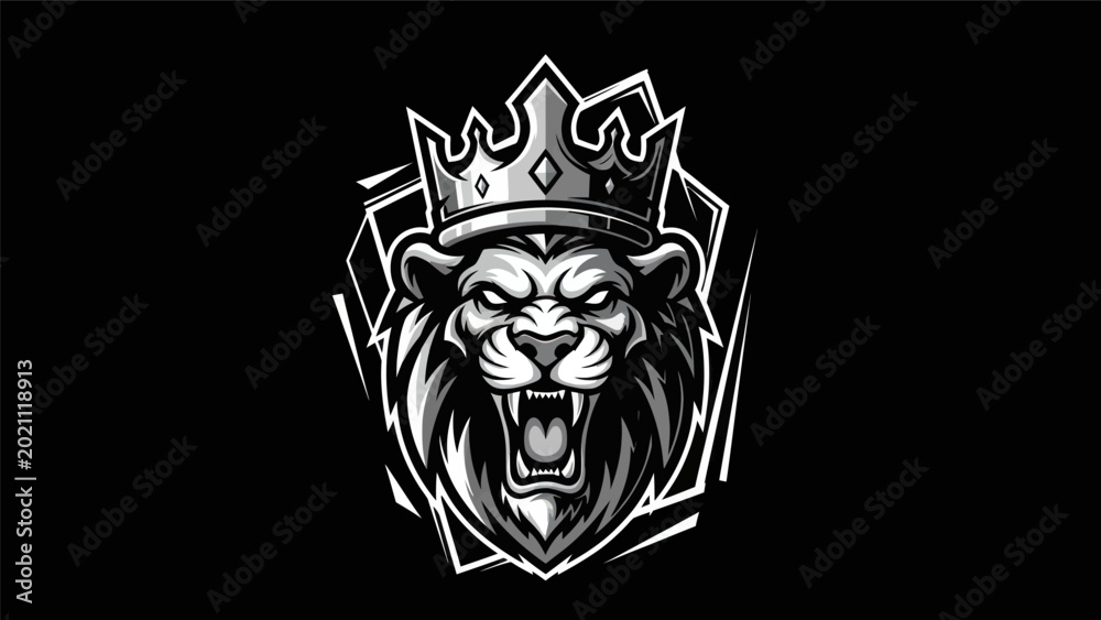Obraz premium Lion with crown monochrome illustration