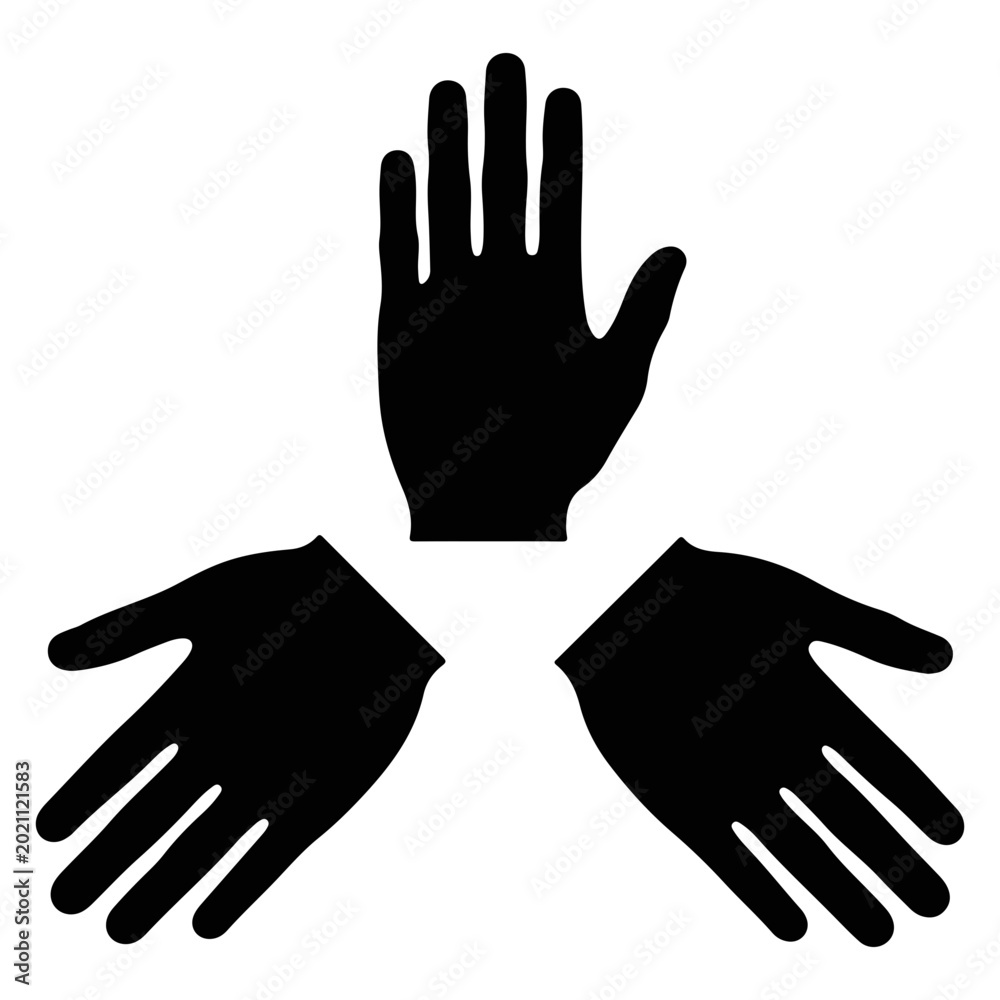 Obraz premium Three black silhouette hands, palm outwards, with one raised