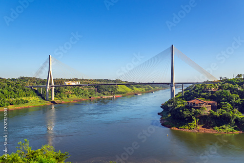 Obraz na plátně The Integration Bridge, a massive cable-stayed structure crossing the Parana Riv