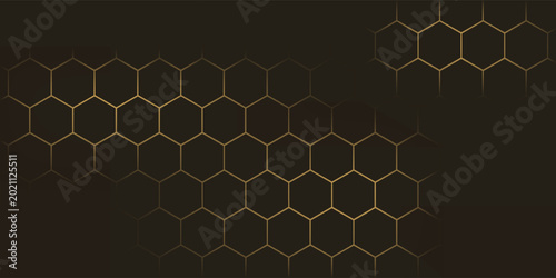 Fotografija Hexagon technology black dan berwarna emas honeycomb abstract background
