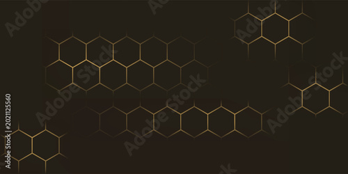 Canvas-taulu Hexagon technology black dan berwarna emas honeycomb abstract background
