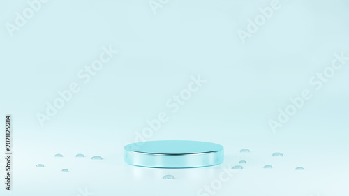 Photography isolated celeste colored glossy podium placed on celeste colored background with