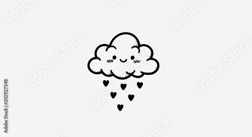 Canvastavla A cute smiling cartoon cloud rains down black hearts.