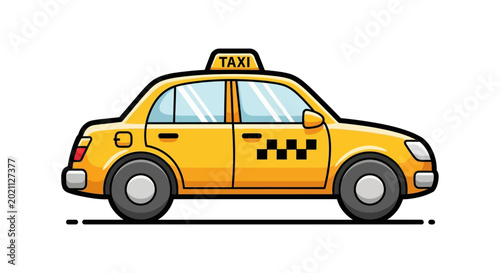 Fotografie A cartoon yellow taxi cab isolated on a white background.