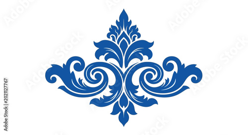 Quadro su tela Elegant blue symmetrical floral ornament isolated on white background