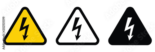 high voltage warning sign set, electrical hazard triangle with lightning bolt icons, industrial safety symbols for dangerous power and risk prevention. Free Download high voltage warning sign set, electrical hazard triangle with lightning bolt icons, industrial safety symbols for dangerous power and risk prevention. - GFXLoad