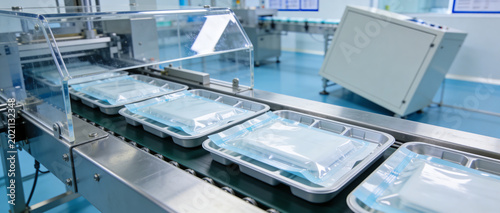 Foto Automated packaging line for sterile medical supplies in a cleanroom environment