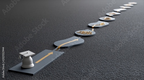 Modern 3D Business Growth Concept with Ascending Milestone Steps and Time Icons for Project Management, Strategic Planning, Financial Goals, and Step-by-Step Achievement in a Corporate Environment.