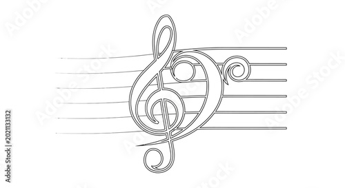 Simple outline drawing of intertwined treble and bass clefs on a musical staff.