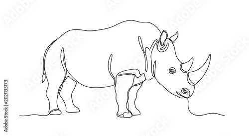 Continuous Line Art Drawing of a Rhinoceros on a White Background