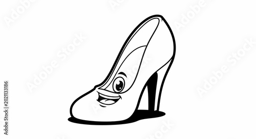 A happy high heel shoe with a smiling cartoon face.