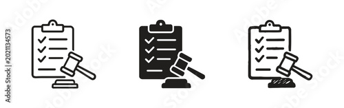 Tablou pe pânză Compliance and Law Icon Set featuring Gavel and Checklist Clipboard