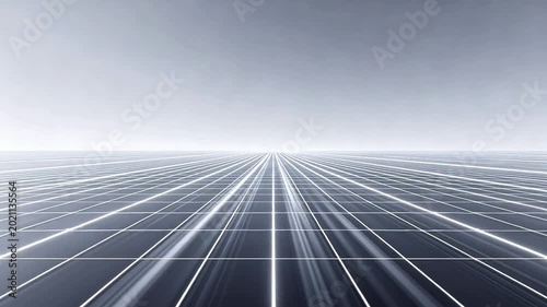 Infinite grid floor with converging white lines under gradient sky