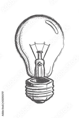 Принти на полотні Hand drawn of a classic incandescent light bulb lightbulb filament glass metal