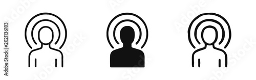 Foto Personal Aura and Mental Connection Icon Set - Human Figure with Concentric Ring