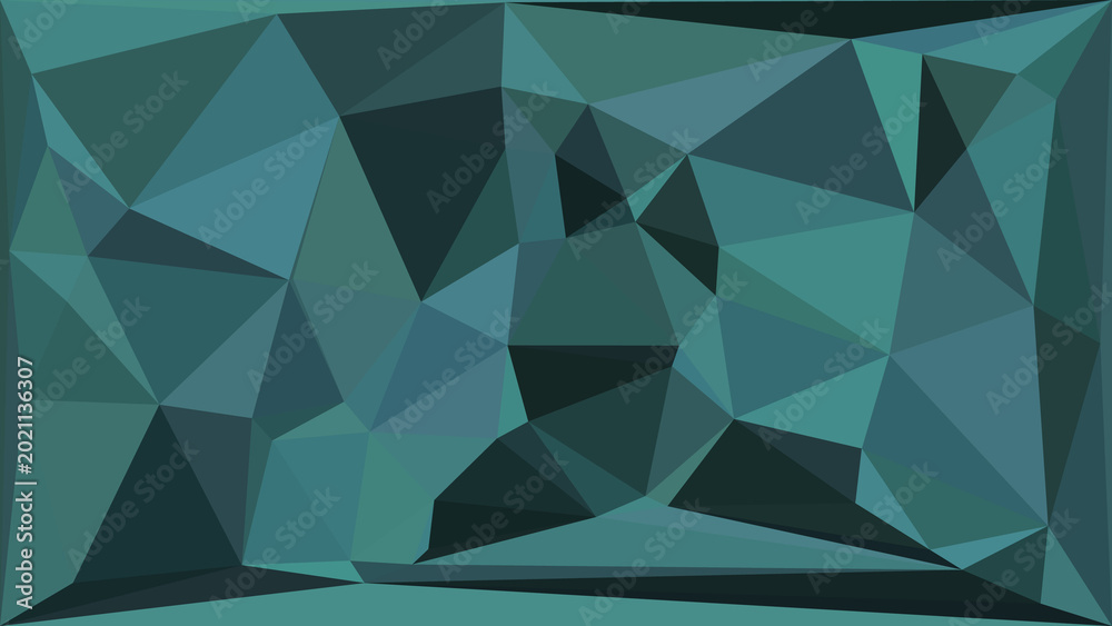 Obraz premium Teal green geometric low poly background with sharp triangular facets and soft dark shadows