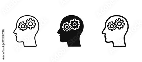 Human Head Thinking with Gears Logic and Process Icon Set