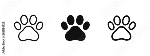 Photography Pet Area Paw Print Icon Set in Outline, Solid, and Hand-Drawn Styles