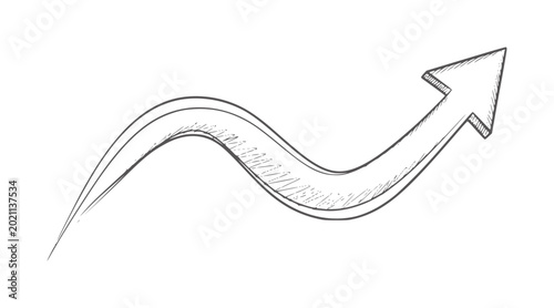 Billede på lærred Hand drawn wavy arrow pointing upwards with shading wave curve line