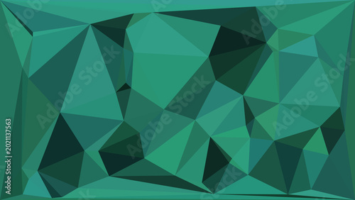 Deep abstract geometric low poly background in rich shades of teal and emerald green.