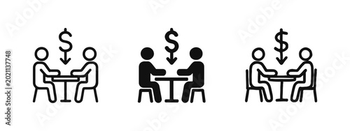 Foto Business bargain and price negotiation icon set, two people at table with discou